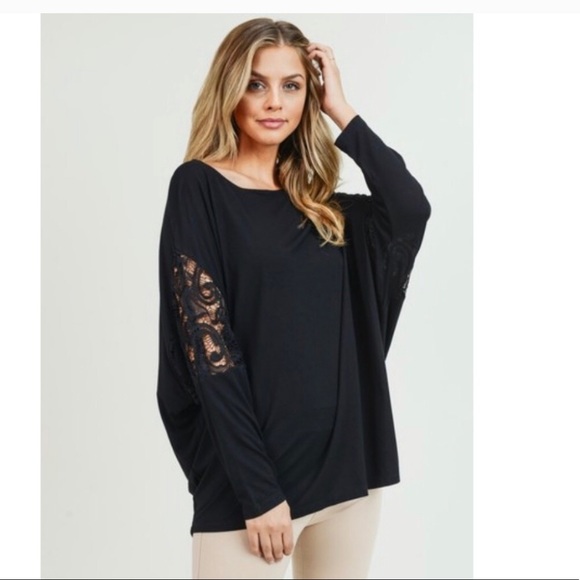 SALE! Lace Dolman Sleeve Black Top - Picture 4 of 6